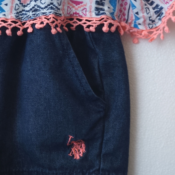 Girls U.S. Polo Assoc Romper-Denim Shorts & Southwest Print Sleeveless Top 3T - Picture 7 of 12